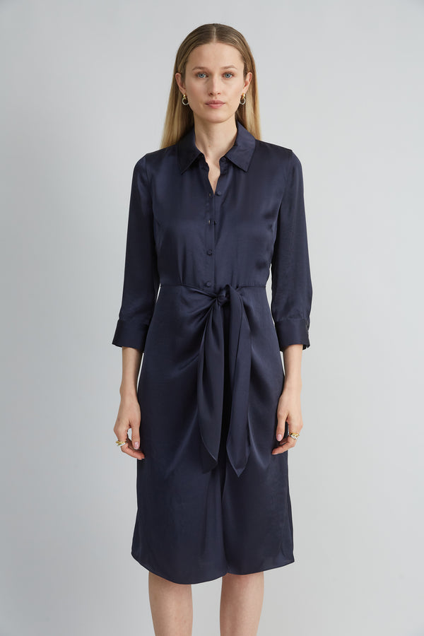 Satin Tie Shirt Dress