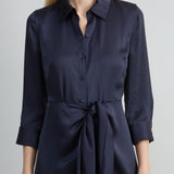 Satin Tie Shirt Dress