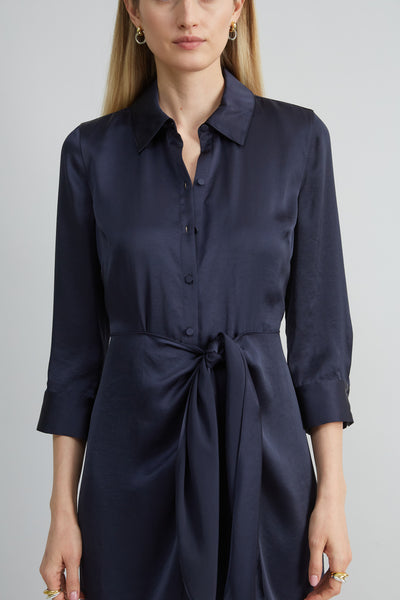 Satin Tie Shirt Dress Image 3