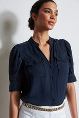 Short Sleeve Silk Utility Shirt