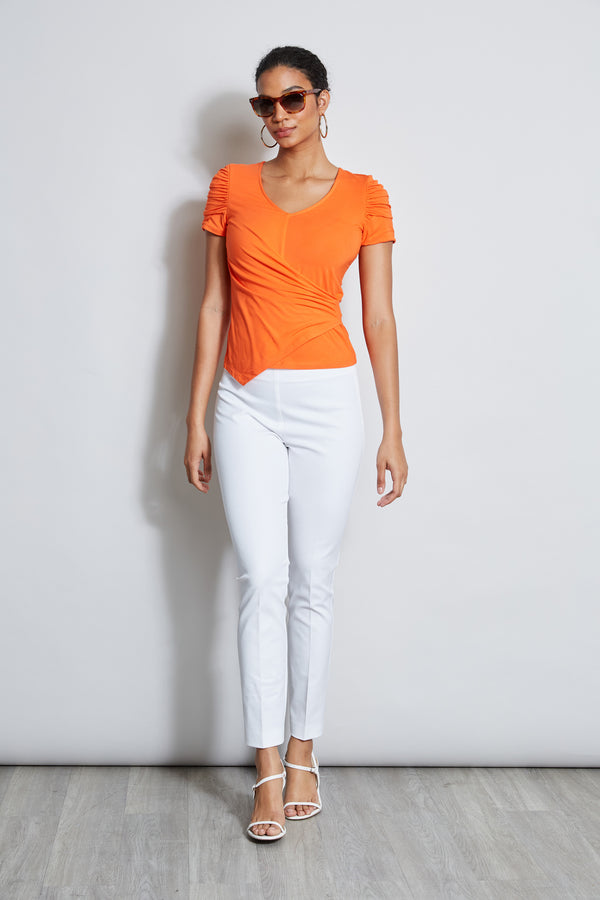 Ruched Sleeve V-Neck Knit