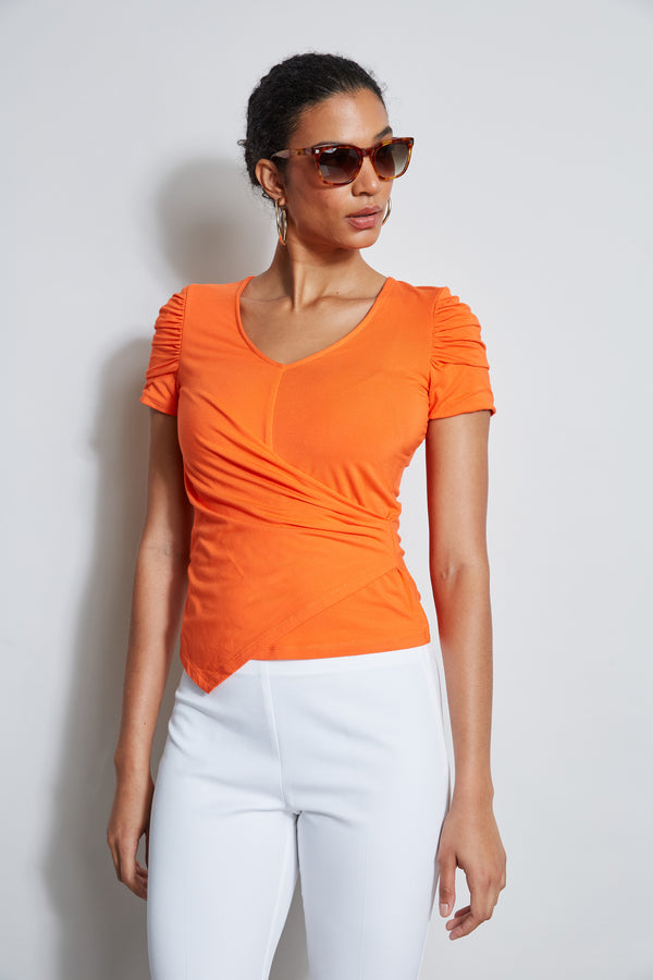 Ruched Sleeve V-Neck Knit