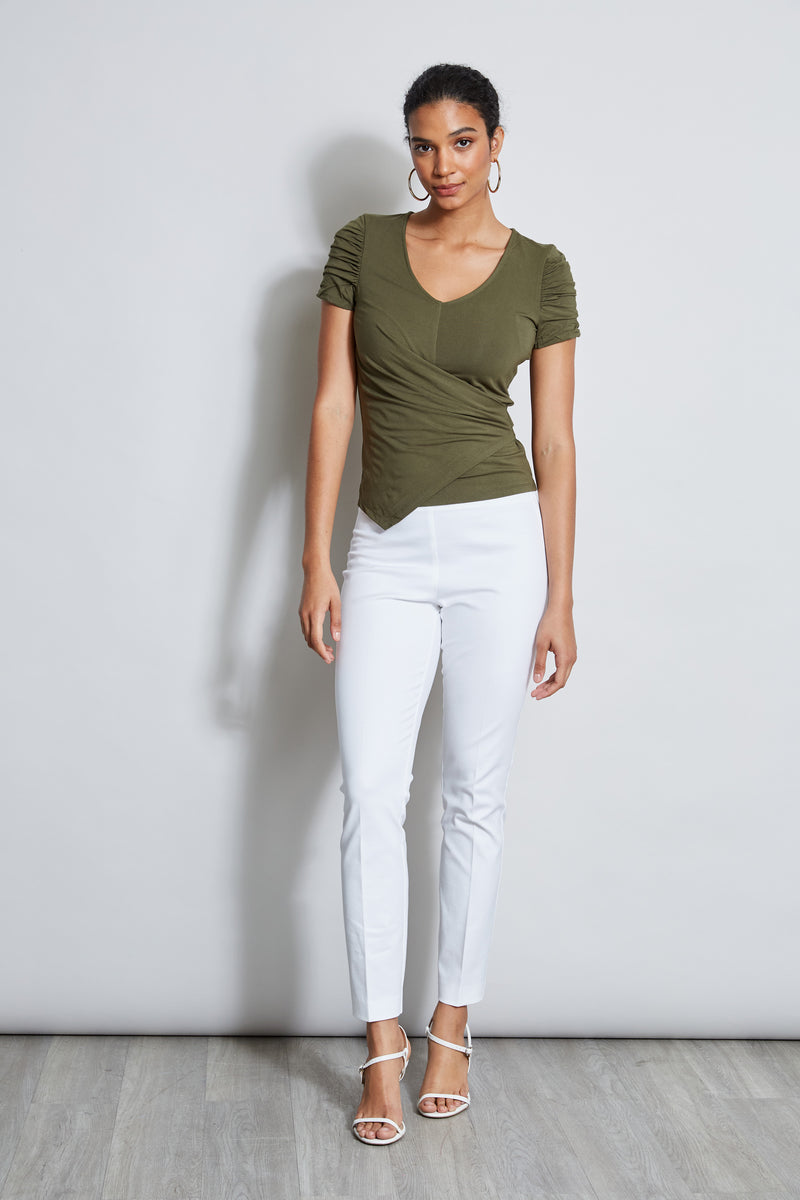 Ruched Sleeve V-Neck Knit