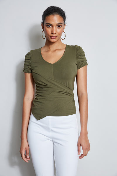 Ruched Sleeve V-Neck Knit Image 1