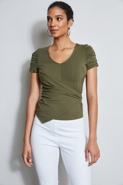 Ruched Sleeve V-Neck Knit Image 3