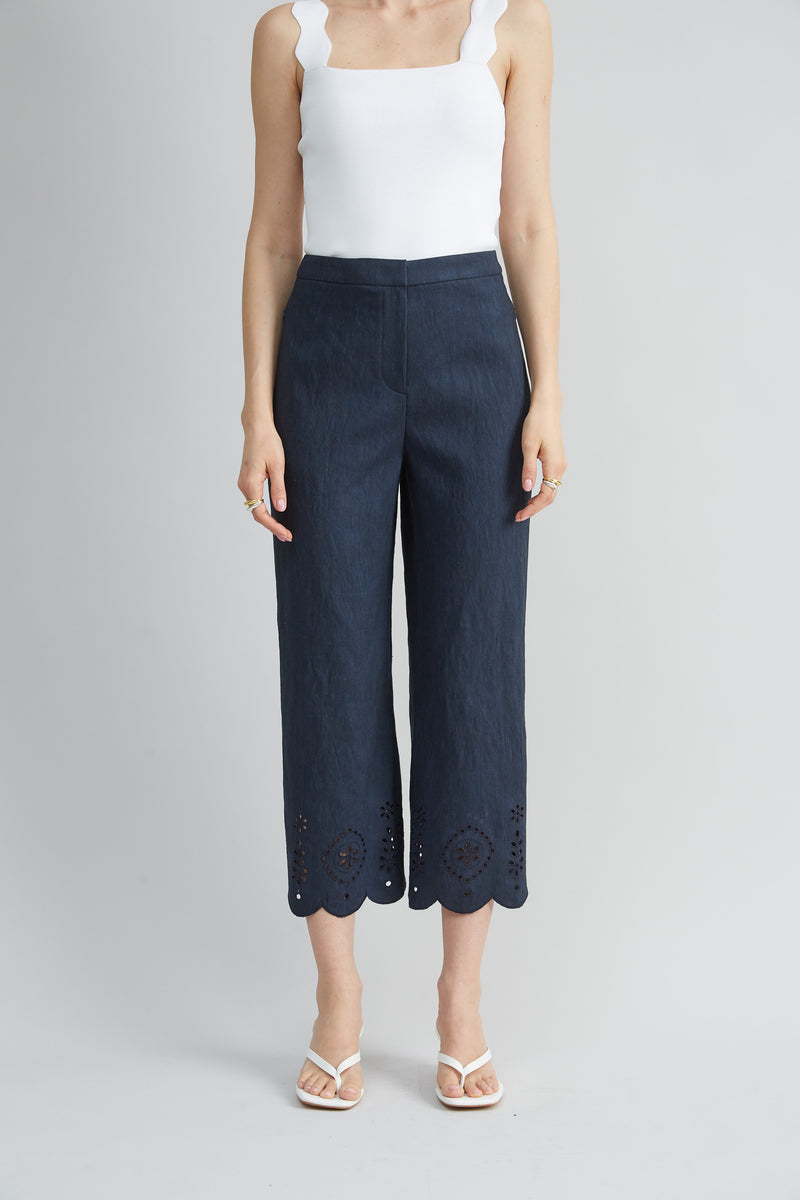 Linen Scallop Hem Pant