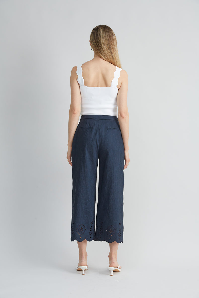 Linen Scallop Hem Pant