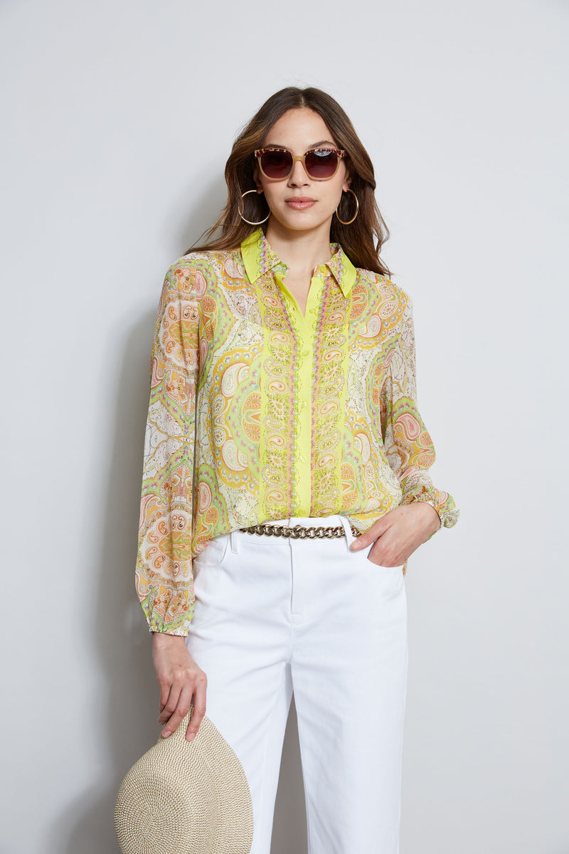 Silk Mosaic Tile Button Down Shirt