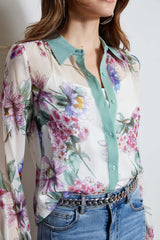 Silk Wind Floral Button Down Shirt