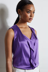 Silk Satin Sleeveless Cascade Shirt