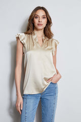 Silk Satin Flutter Sleeve Shirt