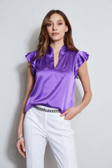 Silk Satin Flutter Sleeve Shirt