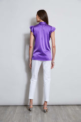 Silk Satin Flutter Sleeve Shirt