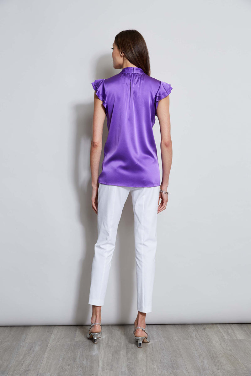 Silk Satin Flutter Sleeve Shirt