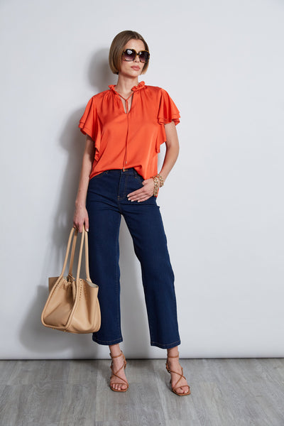 Silk Flutter Sleeve Tie Shirt Image 3