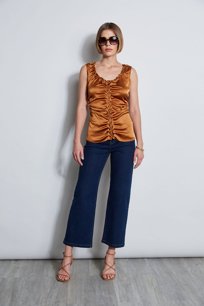 Silk Satin Braid Ruched Top