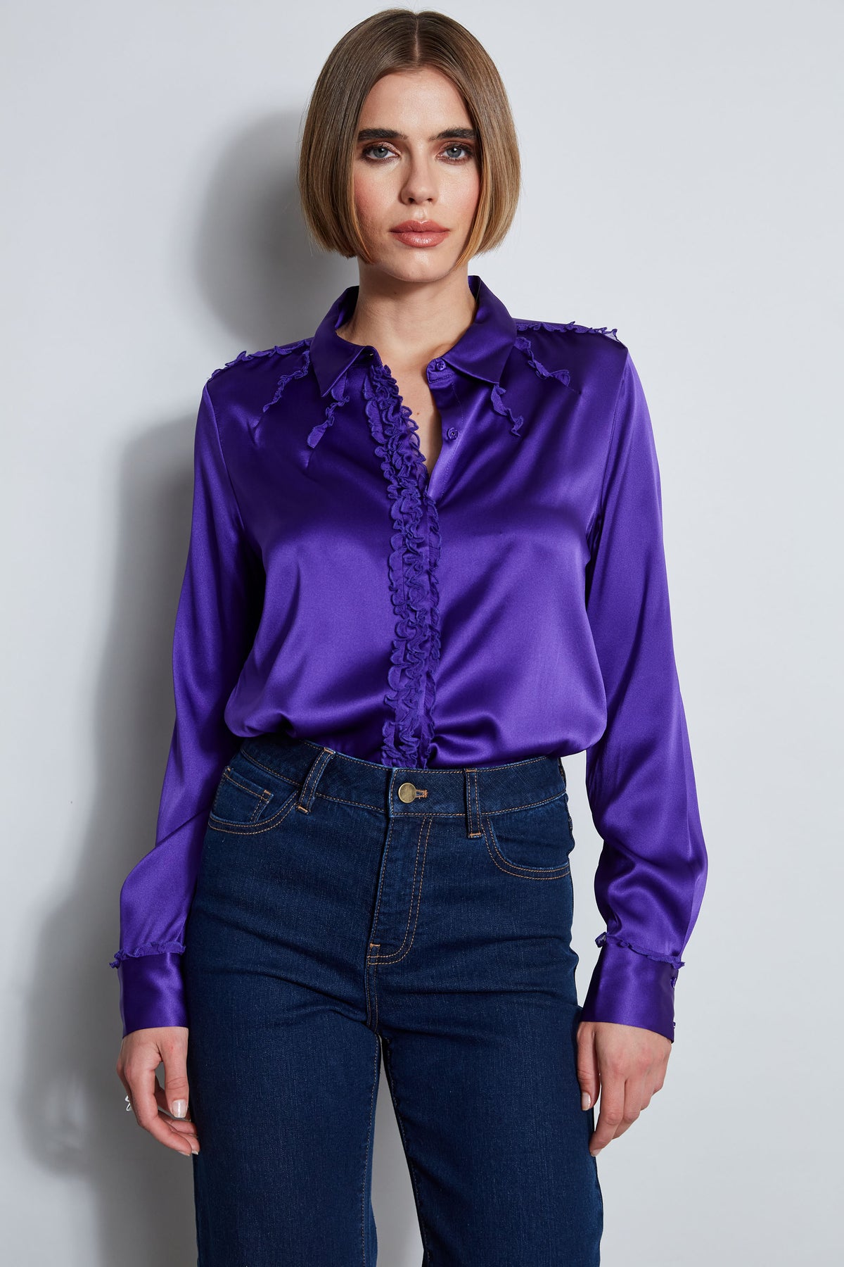 Chiffon Ruffle Silk Satin Shirt – Elie Tahari