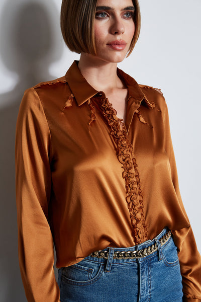 Chiffon Ruffle Silk Satin Shirt Image 5