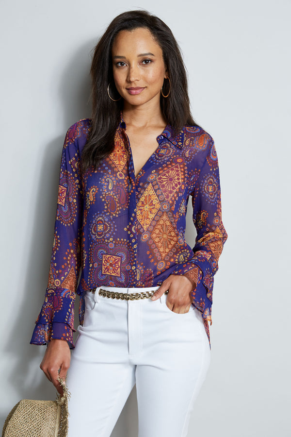 Paisley Crinkle Chiffon Shirt