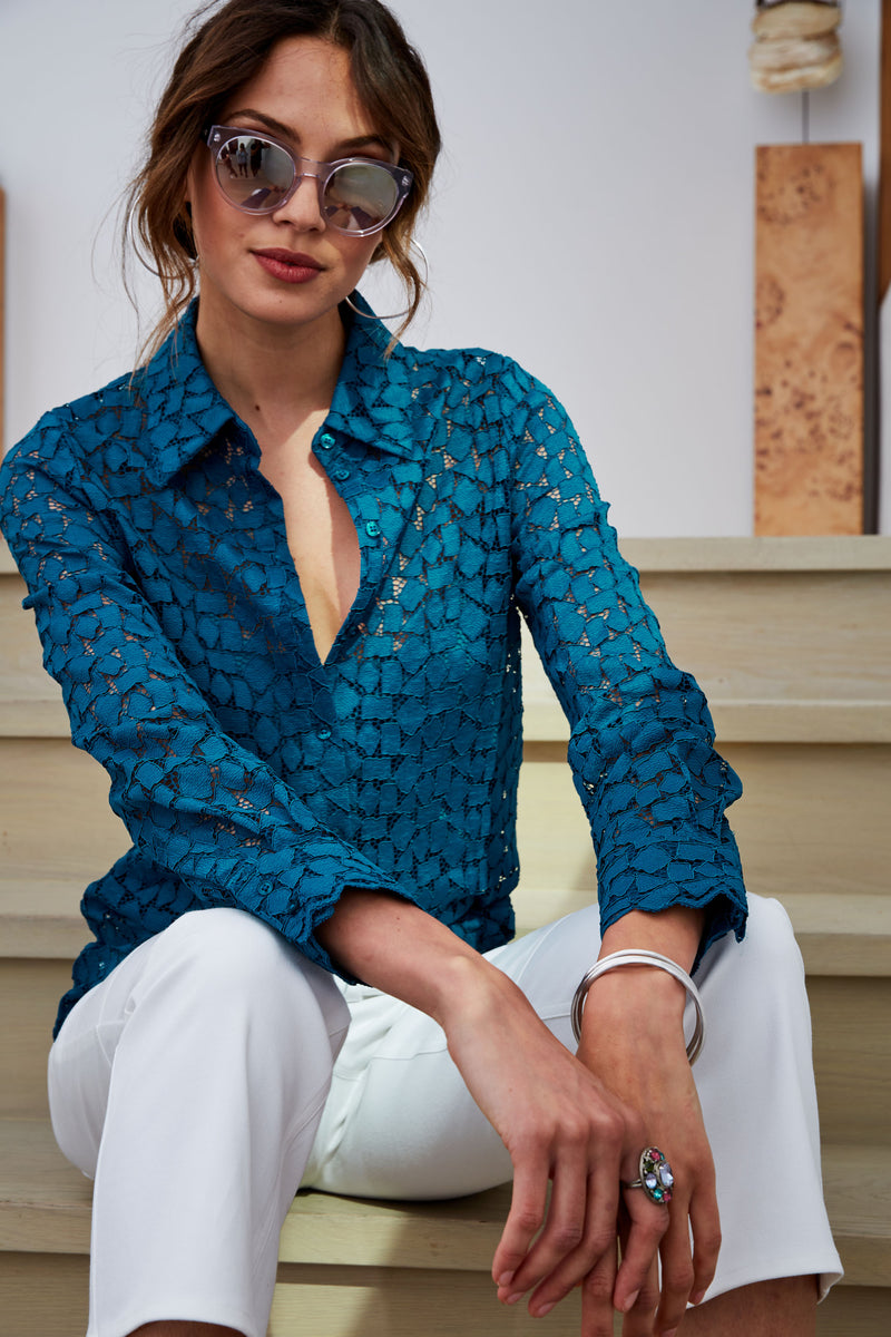 Geo Lace Button Down Shirt