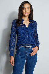 Geo Lace Button Down Shirt