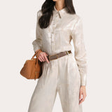 Terra Linen Jacquard Button Down Blouse