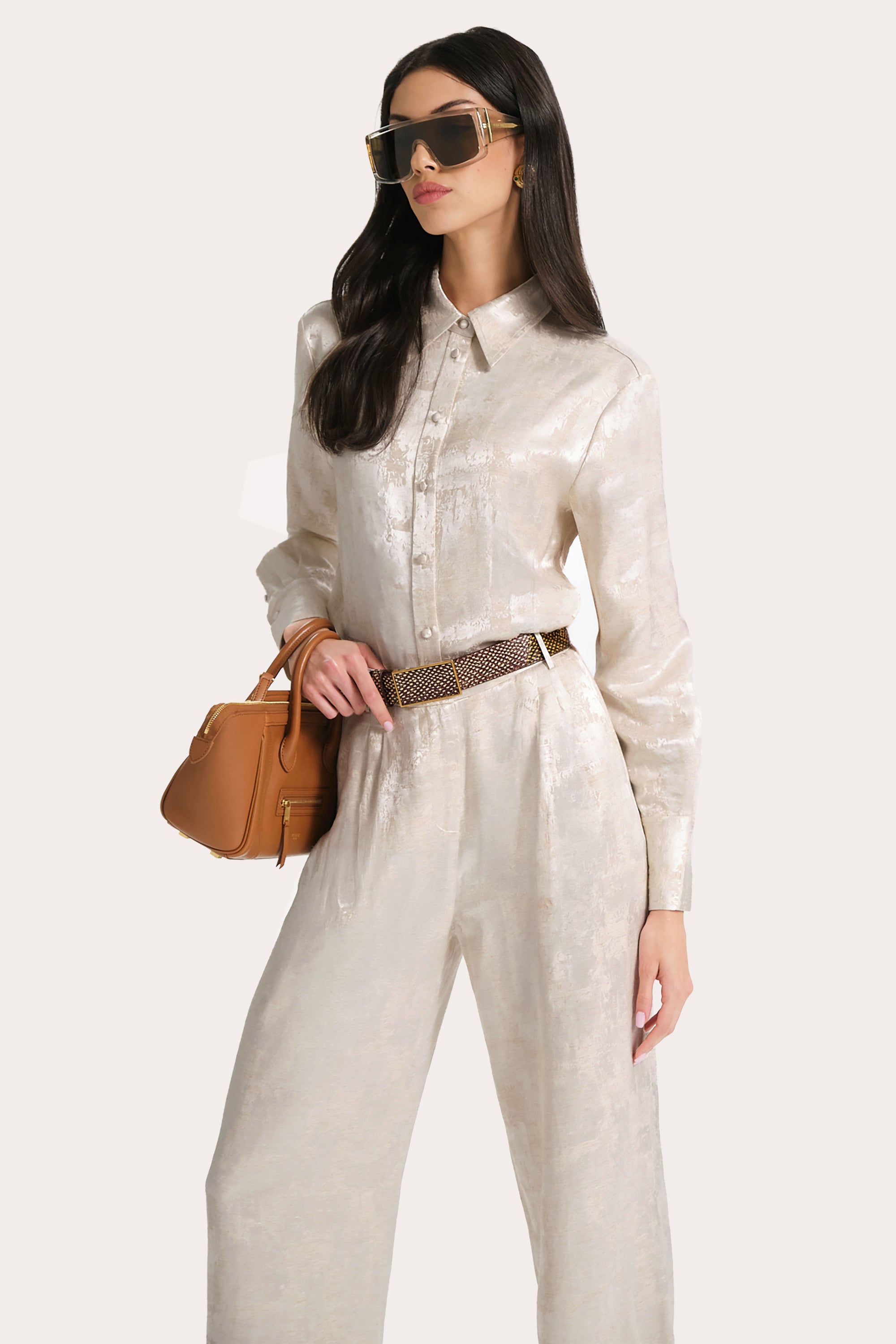 Terra Linen Jacquard Button Down Blouse