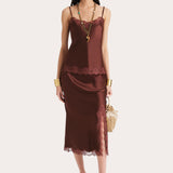Brooke Silk Charmeuse Lace Trim Skirt