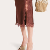 Brooke Silk Charmeuse Lace Trim Skirt