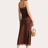 Brooke Silk Charmeuse Lace Trim Skirt