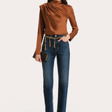 Leah Silk Charmeuse Ruched Long Sleeve Shirt