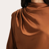Leah Silk Charmeuse Ruched Long Sleeve Shirt