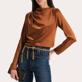 Leah Silk Charmeuse Ruched Long Sleeve Shirt