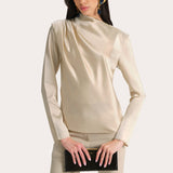 Leah Silk Charmeuse Ruched Long Sleeve Shirt