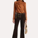Leah Silk Charmeuse Ruched Long Sleeve Shirt