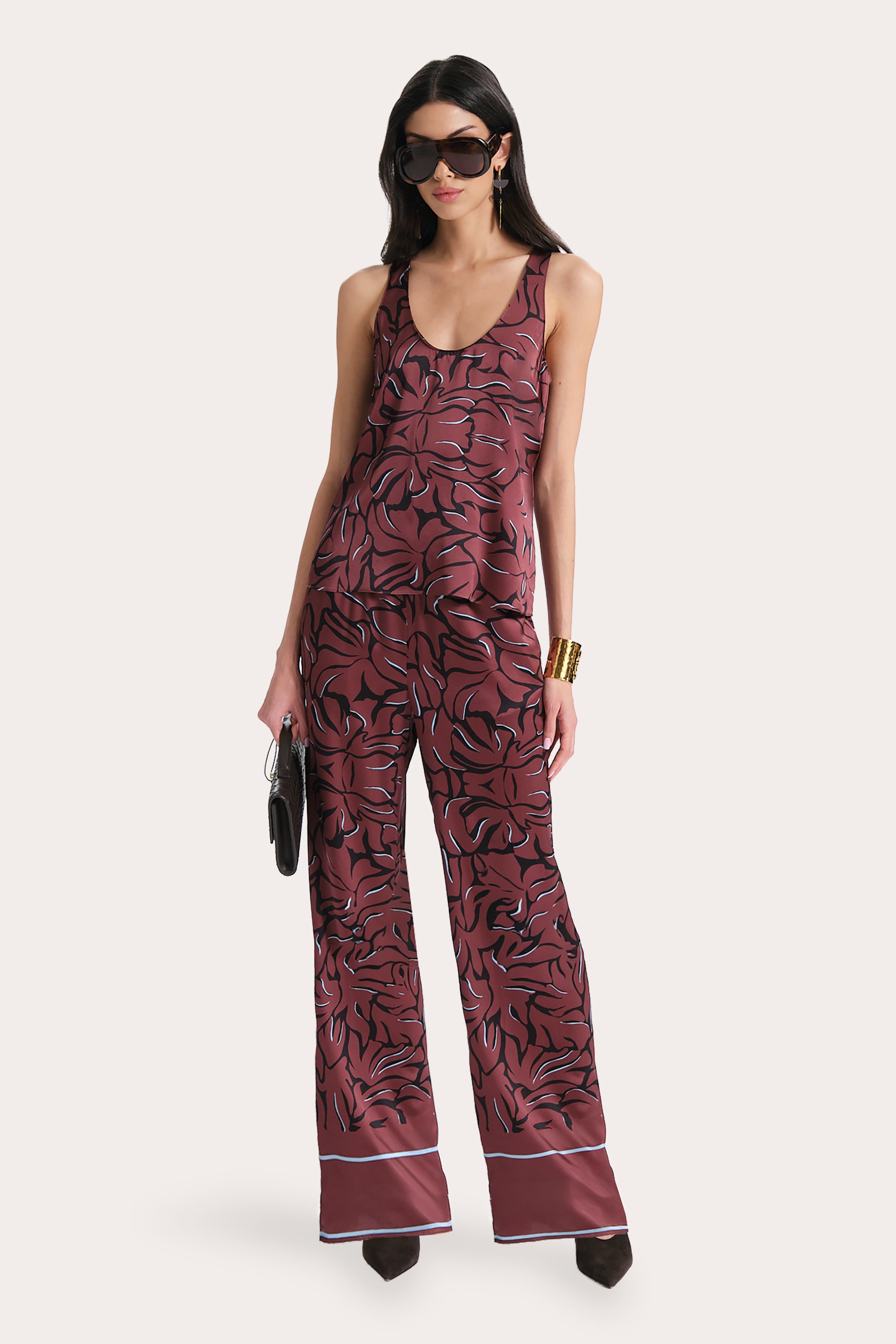 Naya Silk Charmeuse Coral Print Top