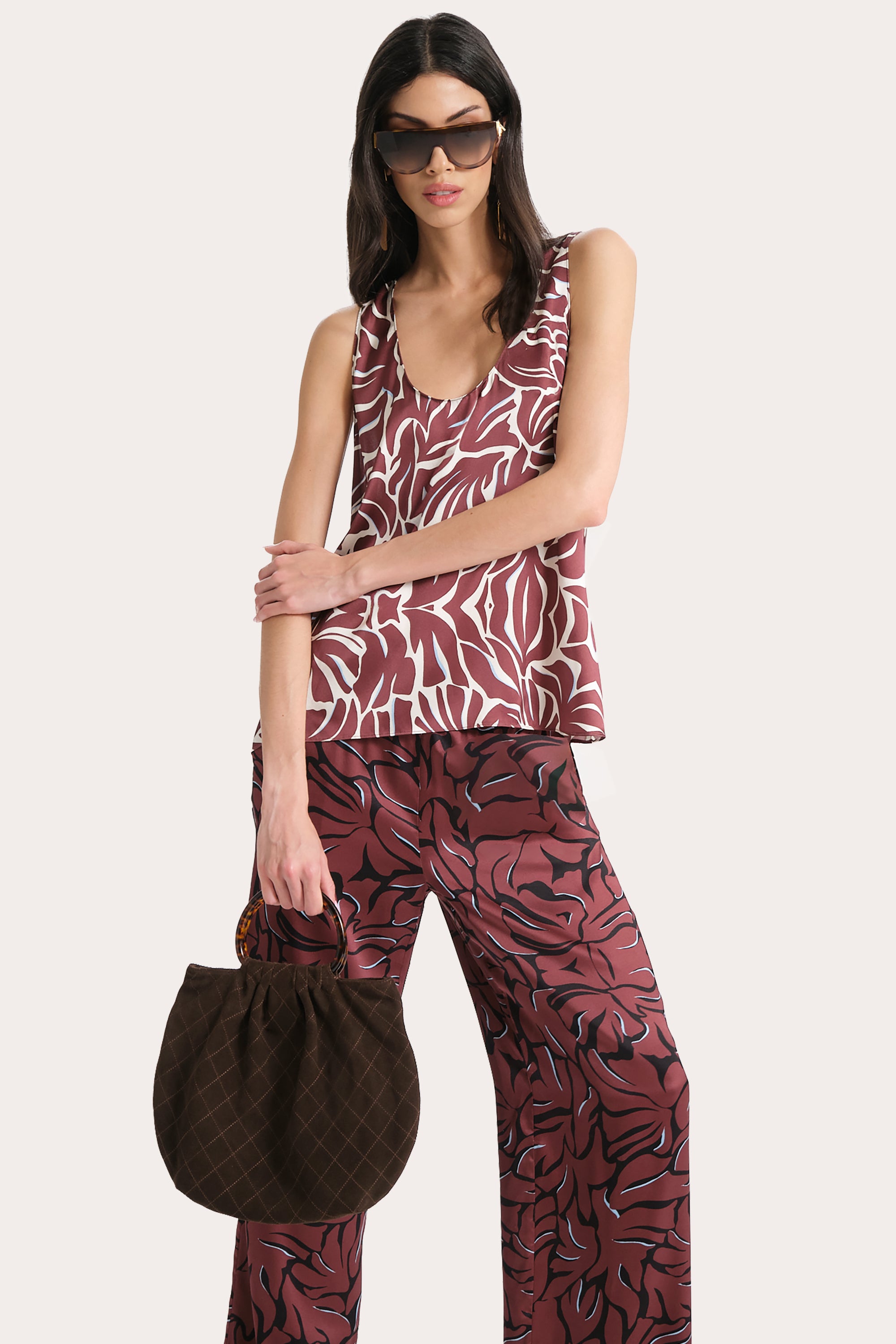 Naya Silk Charmeuse Coral Print Top