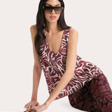 Naya Silk Charmeuse Coral Print Top