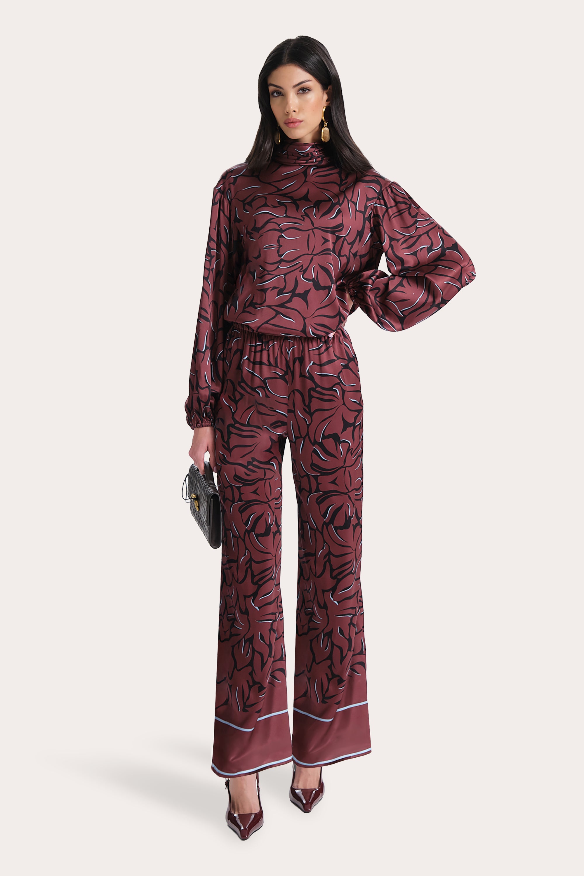 Naya Silk Charmeuse Coral Print Blouse