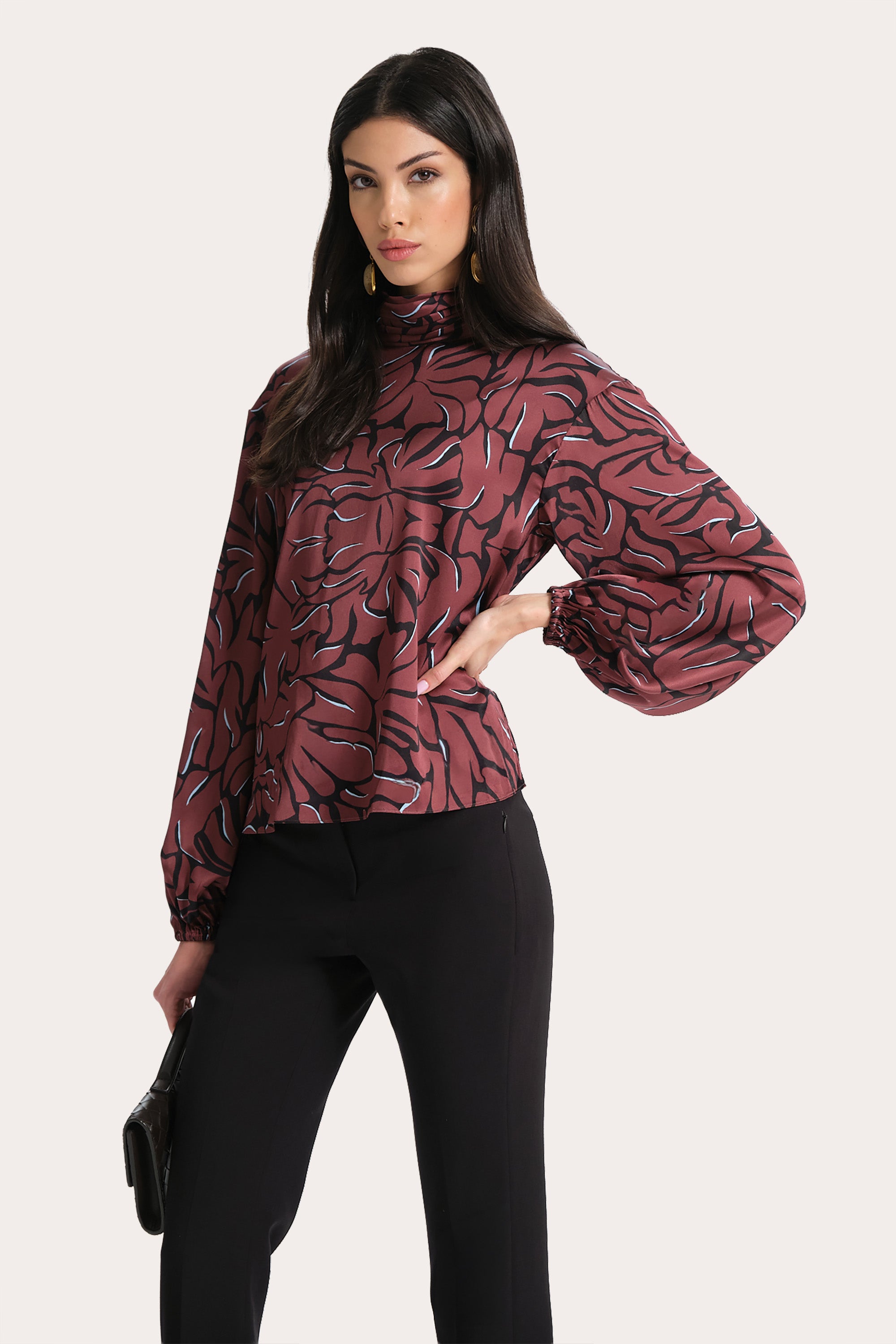 Naya Silk Charmeuse Coral Print Blouse