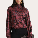 Naya Silk Charmeuse Coral Print Blouse