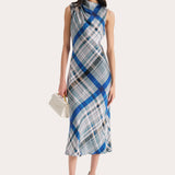 Grace Silk Charmeuse Plaid Draped Midi Dress