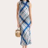 Grace Silk Charmeuse Plaid Draped Midi Dress