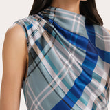 Grace Silk Charmeuse Plaid Draped Midi Dress