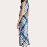 Grace Silk Charmeuse Plaid Draped Midi Dress