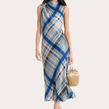 Grace Silk Charmeuse Plaid Draped Midi Dress