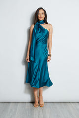 One Shoulder Satin Scarf Dress