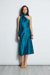 One Shoulder Satin Scarf Dress
