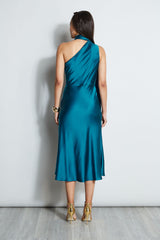 One Shoulder Satin Scarf Dress