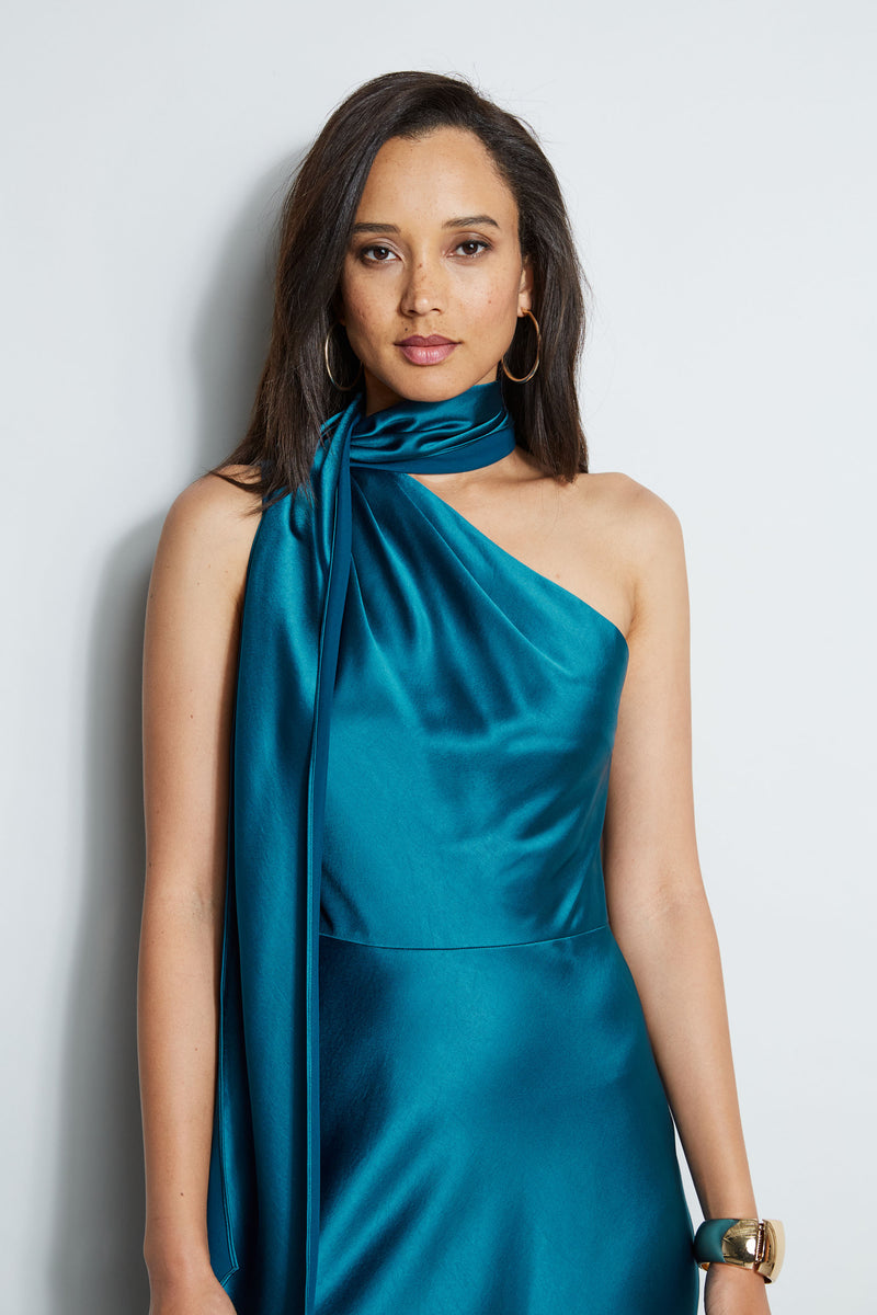 One Shoulder Satin Scarf Dress